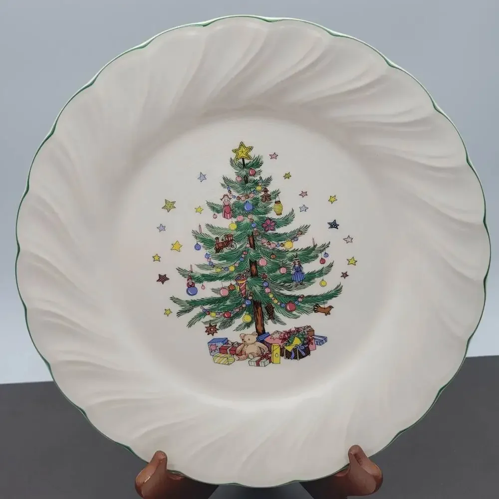 Set of 2 Nikko Happy Holidays Christmas Swirl Dinner Plates 10.75